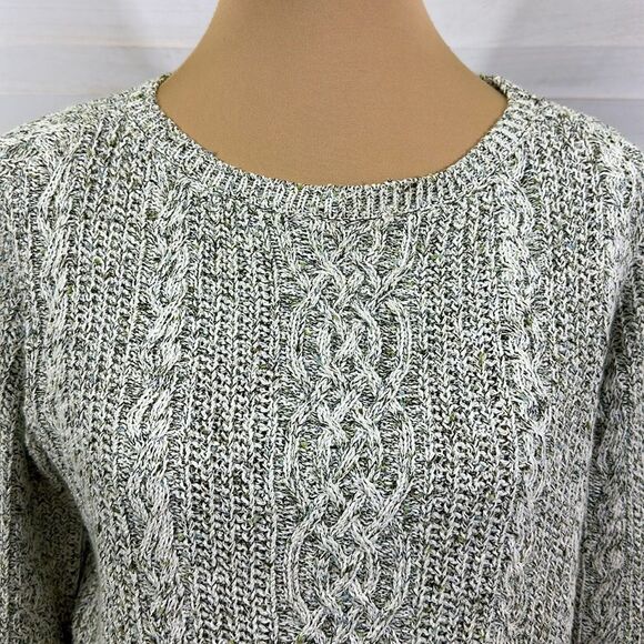 J Jill Sweater Size Small Y2K Cable Knit Gray & Green - Picture 3 of 10